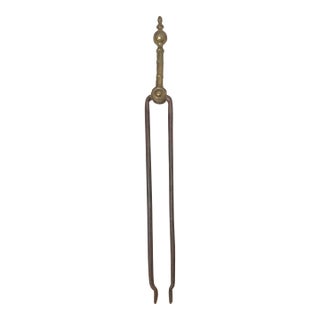 Antique 18th Century Wrought Iron Turned Brass English Fireplace Tongs Tool 8 For Sale