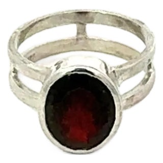Handcrafted 925 Sterling Silver Garnet Ring With 10x8mm Oval Stone in Bezel Setting - Size 6.5 For Sale