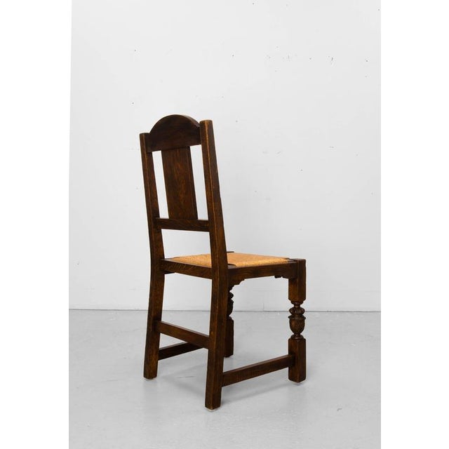 Brown Vintage Spanish Oak Dining Chairs with Rush Seats, 1950, Set of 6 For Sale - Image 8 of 15
