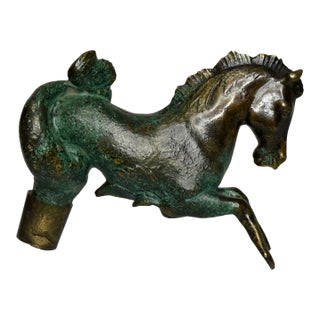 Small Turquoise Patinated Bronze Horse Fountain Spout Sculpture 20th Century For Sale