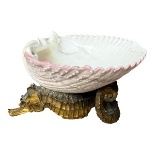 French Scallop Shell on Brass Pedestal Seahorse Base For Sale