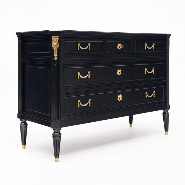 French Louis XVI Style Ebonized Mahogany Commode For Sale - Image 3 of 9
