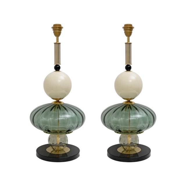 Geometric Murano Glass Table Lamps in Green and White from Sottsass, 2000, Set of 2 For Sale - Image 8 of 8