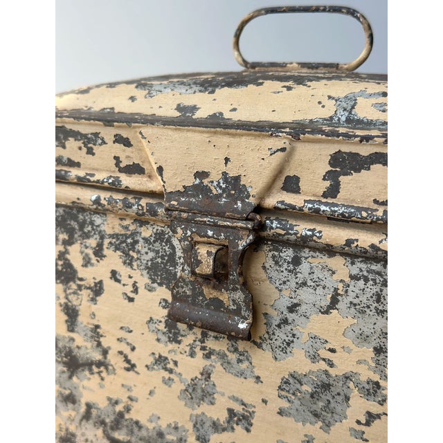 Antique Weathered Cream-Painted Tin Box, Circa Late 19th - Early 20th Century For Sale - Image 4 of 16