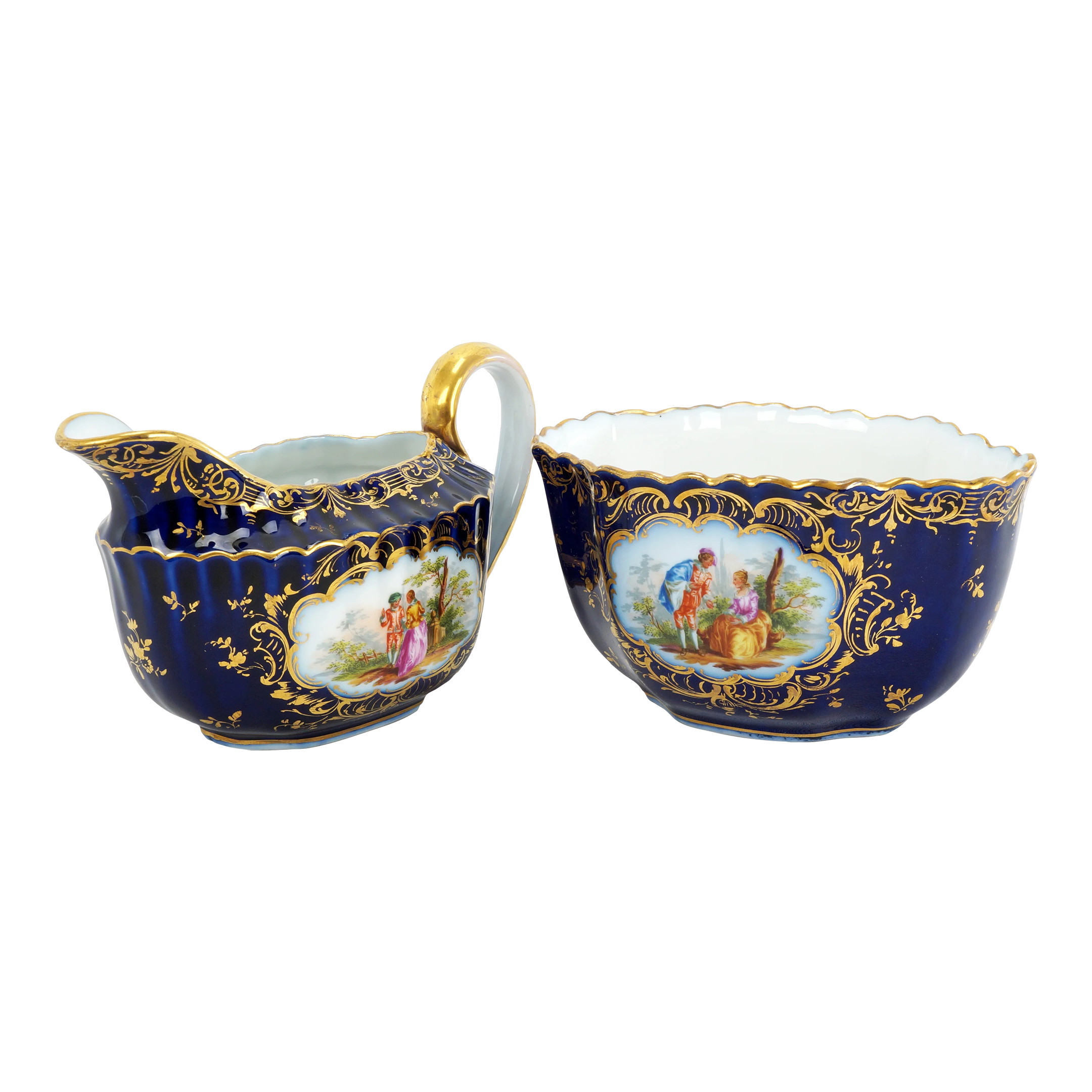 Antique German Richard Klemm Dresden Cobalt Blue Gold Courting
