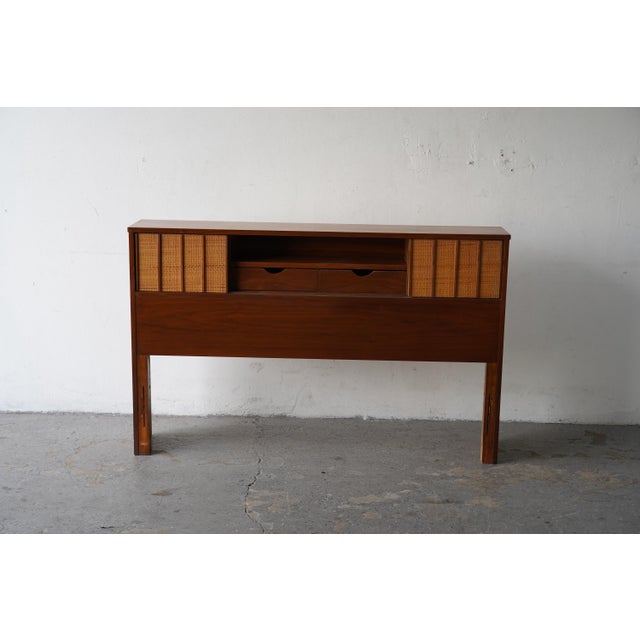 Hooker Furniture Mid-Century Modern Walnut & Cane Full Size Headboard Bed Frame For Sale In Las Vegas - Image 6 of 14