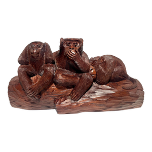 1960's Vintage Nikko, Japan Hand-Carved Wooden "Three Wise Monkeys" Figurine