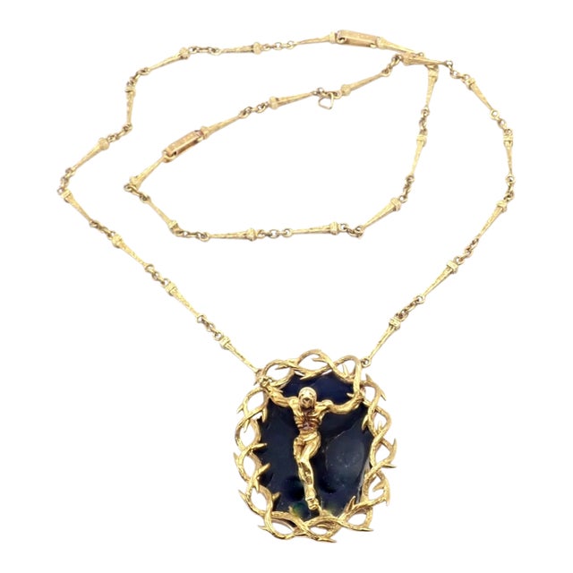 1970s Salvador Dali Gold Black Onyx Christ Saint John Cross Bracelet Necklace Cert For Sale