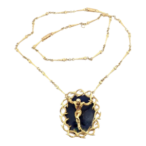 1970s Salvador Dali Gold Black Onyx Christ Saint John Cross Bracelet Necklace Cert