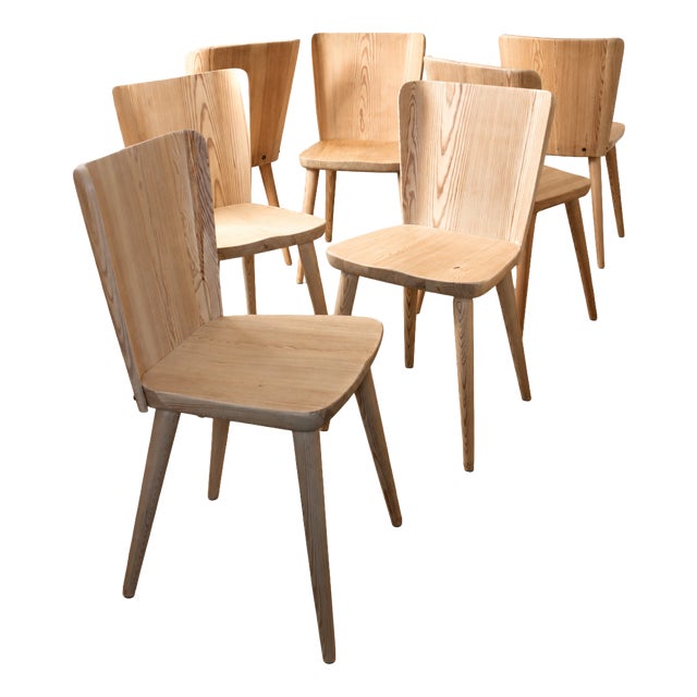 Swedish Pine Modell 510 Dining Chairs by Göran Malmvall for Svensk Fur, Sweden, 1950s, Set of 7 For Sale
