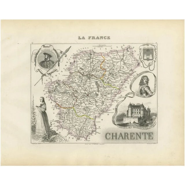 Map of Charente France with Cognac Region and Château De La Rochefoucauld, 1850 For Sale - Image 10 of 10