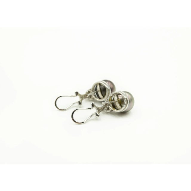 Grey Pearl and Diamond White Gold Earrings - 2 Pieces For Sale - Image 4 of 5