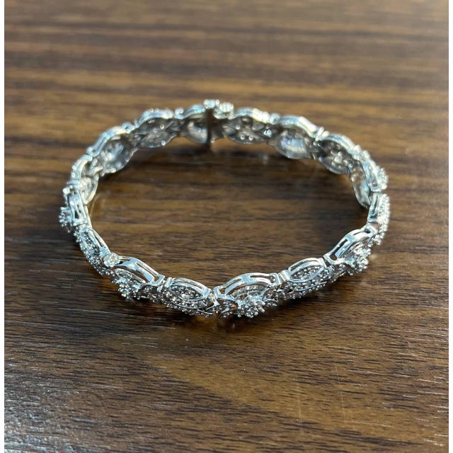 Early 21st Century Fancy Floral Unique Link Diamond Pave Statement Unique 14k White Gold Bracelet For Sale - Image 5 of 13