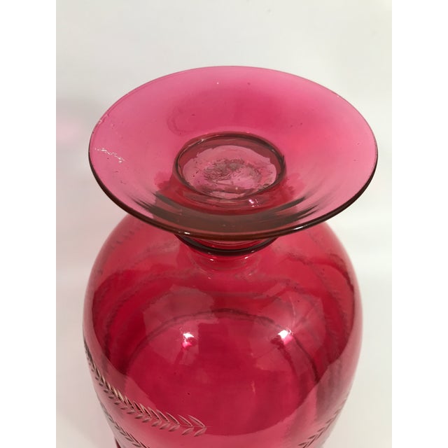 Red Etched Glass Candle Hurricane For Sale In Charlotte - Image 6 of 8