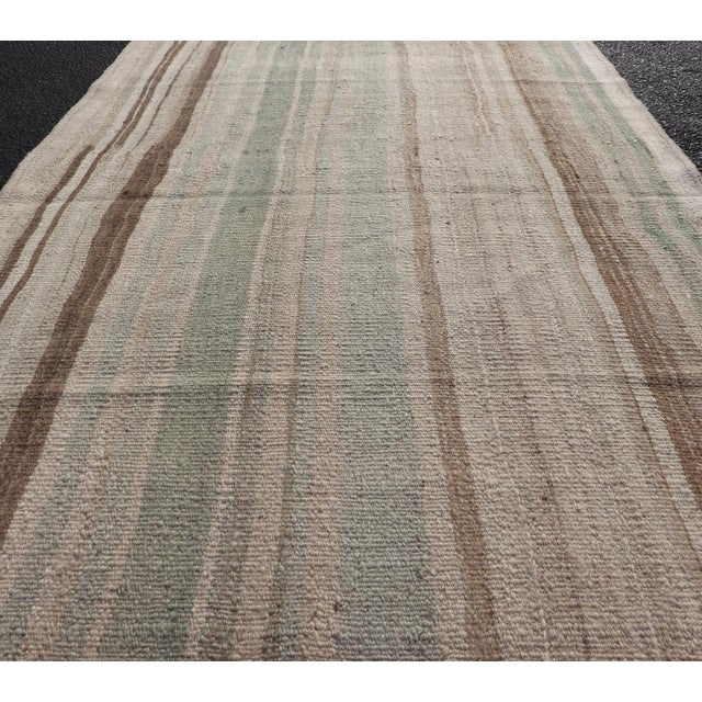 Vintage Turkish Kilim With Soft Sage Green, Sand, Taupe, and Earthy Stripes For Sale In Atlanta - Image 6 of 11