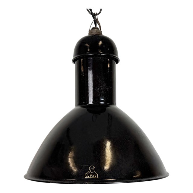Industrial Black Enamel Pendant Lamp from Aeg, 1930s For Sale