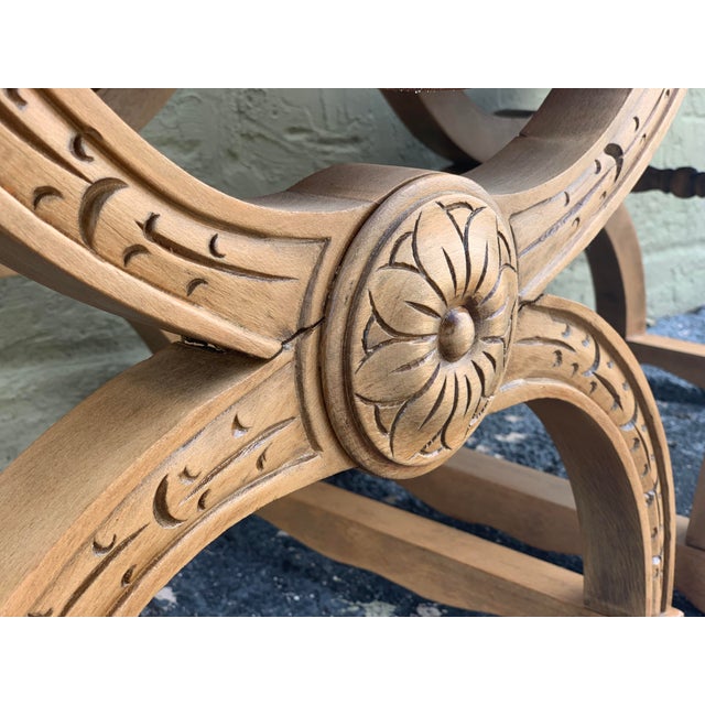 19th Carved Walnut Leather Savonarola Bench or Settee - a Pair For Sale - Image 11 of 12