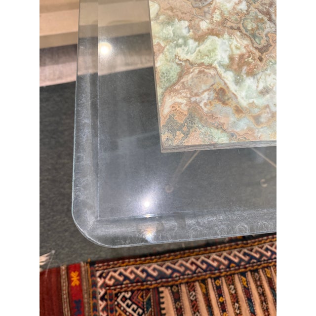 Green Green Onyx + Steel Side Table For Sale - Image 8 of 12