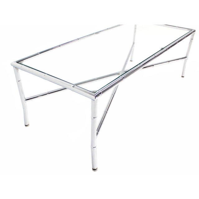 Mid Century Italian Modern Faux Bamboo X-Base Long Rectangle Coffee Table For Sale - Image 6 of 10