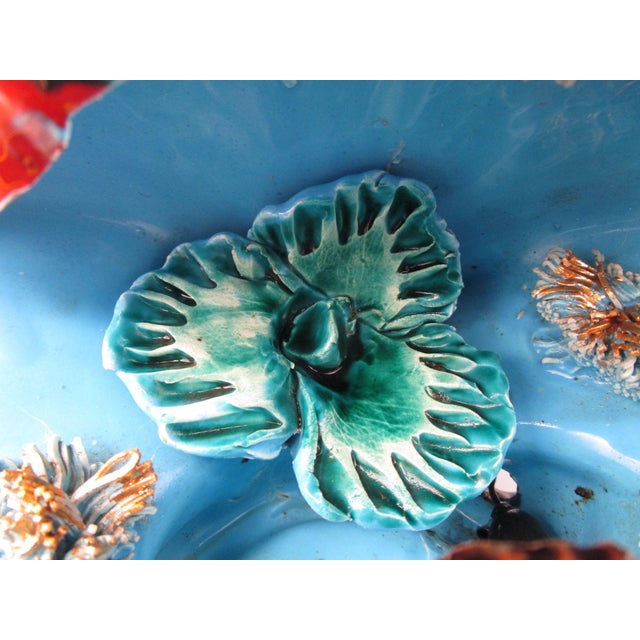 Vintage Vallauris Lion S/Mer Blue Ceramic Clam Shell Lamp Mid Century Tikki Kitch Cord Cut Signed For Sale - Image 12 of 18