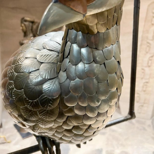 Mid-Century Modern 1970s Sergio Bustamante Mixed Metal Cockatiel Perched on Swing Mexico For Sale - Image 3 of 12