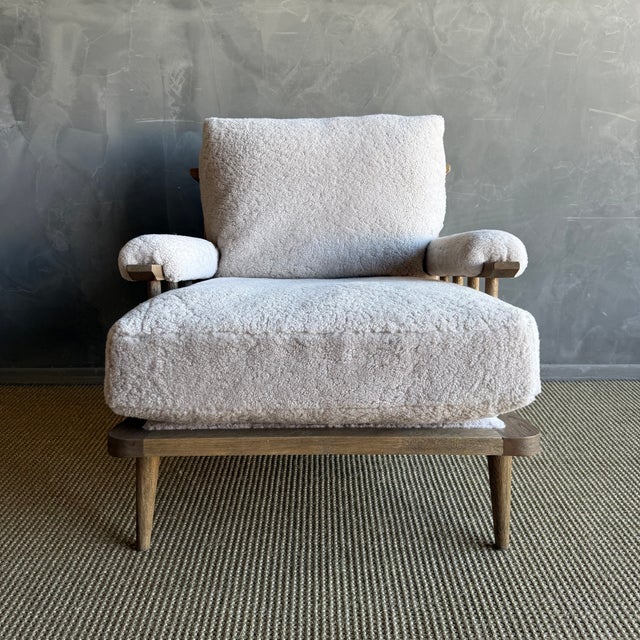 Mid-Century Modern Frances White Oak Chair Upholstered in 100% Genuine Sheepskin For Sale - Image 3 of 12