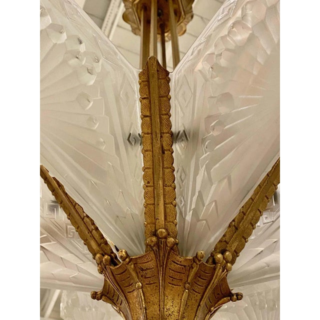 1920s French Art Deco Geometric Chandelier Signed by Schneider For Sale - Image 5 of 10