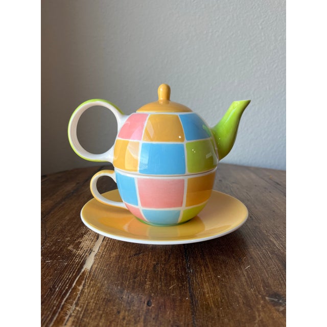HuesNBrews Tea for One Colorful Mosaic Pattern or Design It is a single serving tea set. The set includes a teapot, a...