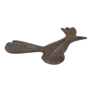Mid Century Modern Wood Road Runner, Vintage Carved Exotic Wooden Bird For Sale