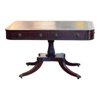 19th Century Regency Mahogany Library Table With Leather Top For Sale