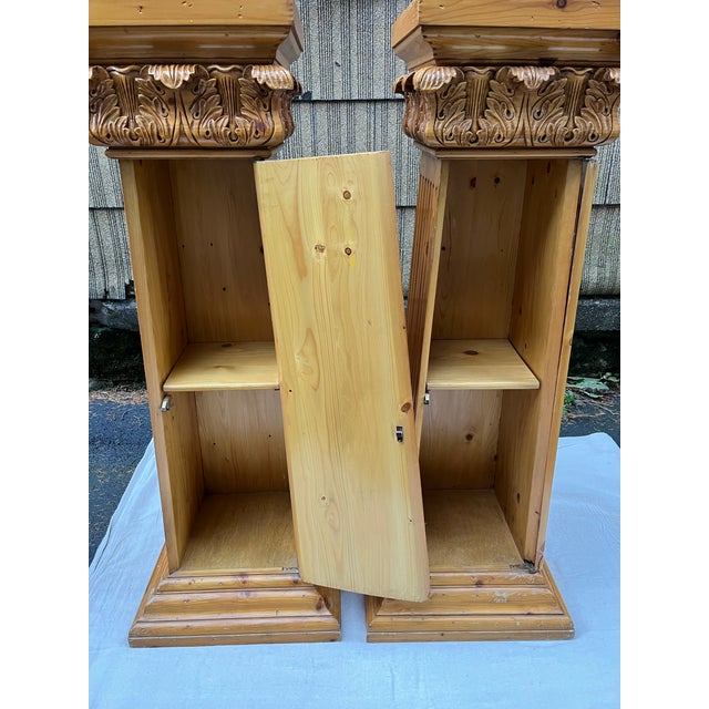 Brown Carved Wood Storage Pedestals a Pair For Sale - Image 8 of 12