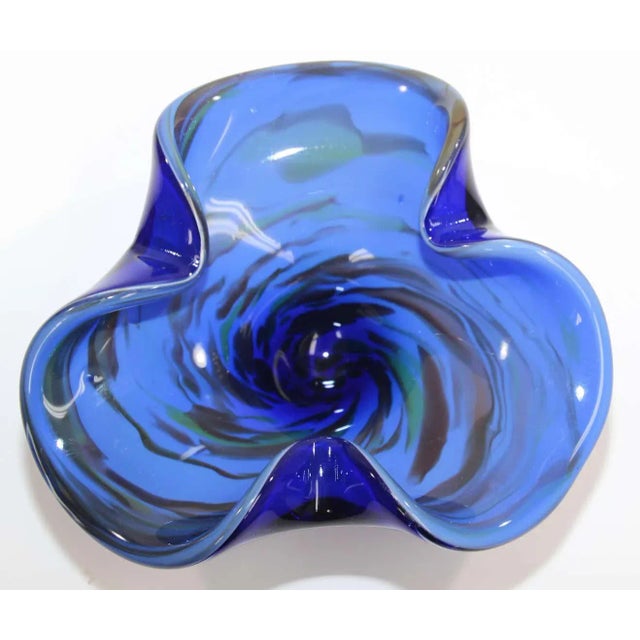Gorgeous Vintage Murano Venetian handblown art glass flower shaped bowl or ashtray. Sculptural organic open flower form in...