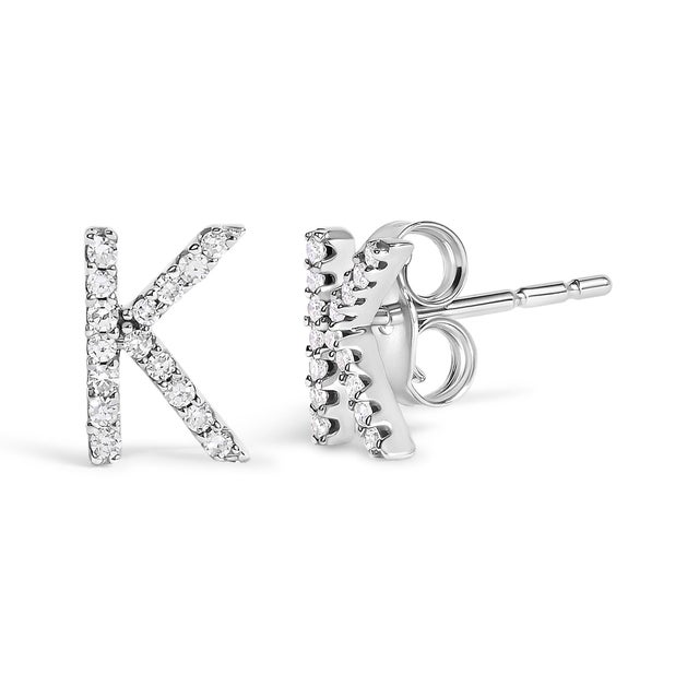 Expertly crafted to symbolize individuality and grace, this exquisite "K" initial stud earring is fashioned from radiant...