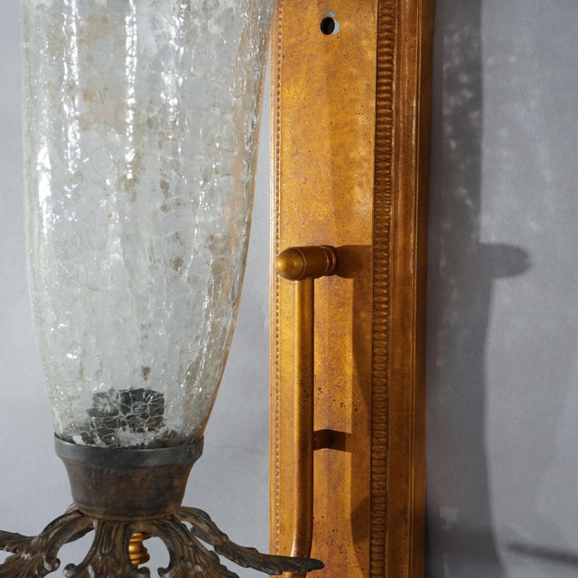 Pair Mid-Century Modern French Style Fleur-de-lis Crackled Glass Wall Sconces For Sale - Image 10 of 12