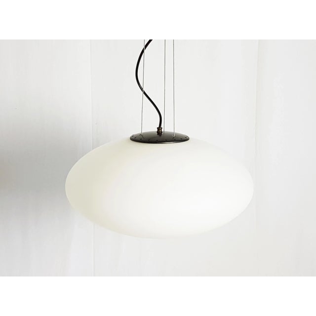 Black Italian White Opaline Glass Pendant Lamp from Stilnovo, 1960s For Sale - Image 8 of 9