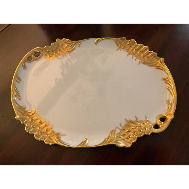 Art Nouveau Vintage Platter and Candlesticks Set Gilded Gold and White For Sale - Image 3 of 9