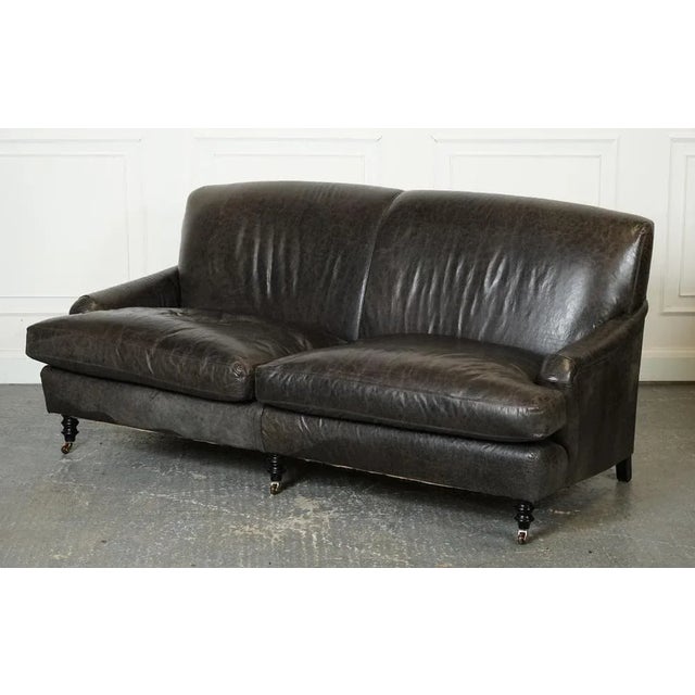 Exquisite Howard Style Heritage Grey Leather Sofa For Sale - Image 3 of 17