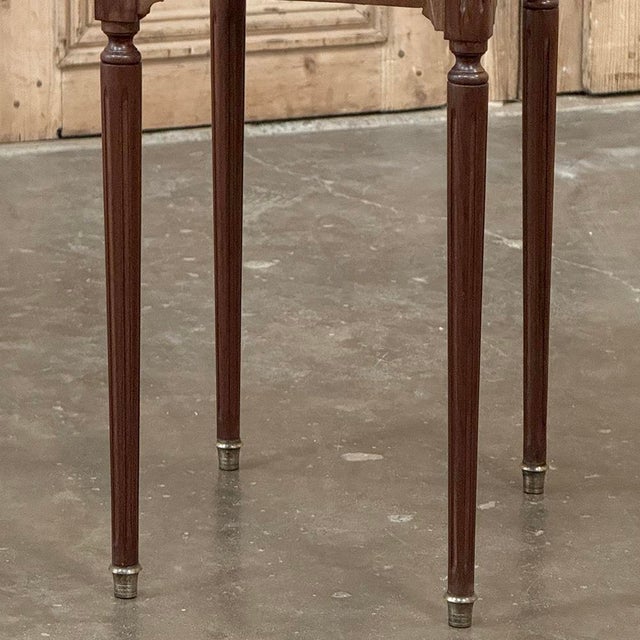 Antique French Louis XVI Mahogany Bedside Table With Carrara Marble and Brass Gallery For Sale - Image 10 of 15