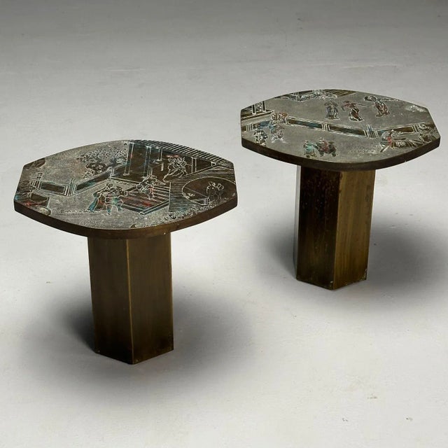 Metal Philip and Kelvin LaVerne, Mid-Century Modern, Tao Side Tables, Bronze, 1960s For Sale - Image 7 of 12