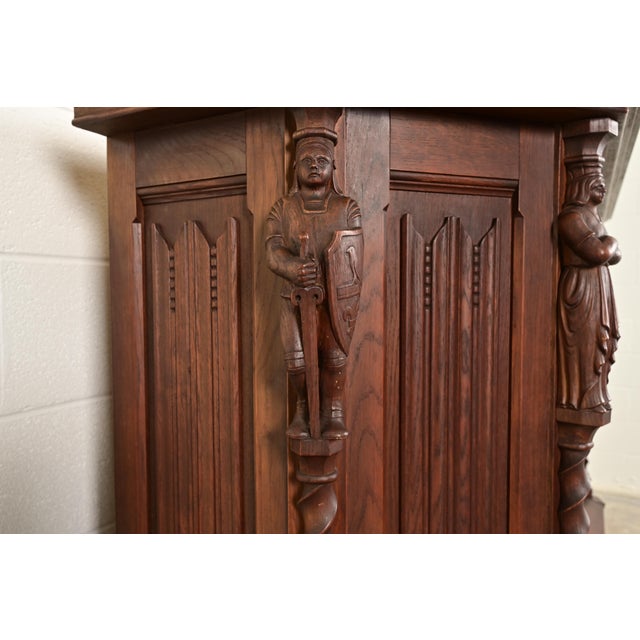 Brown Antique French Gothic Revival Oak Bar Cabinet With Carved Figures, Circa 1890s For Sale - Image 8 of 14