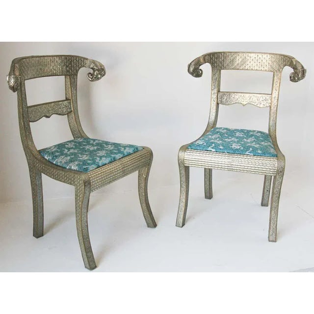 Anglo-Indian Silvered Wrapped Clad Side Chairs and Table - Set of 3 For Sale - Image 9 of 13