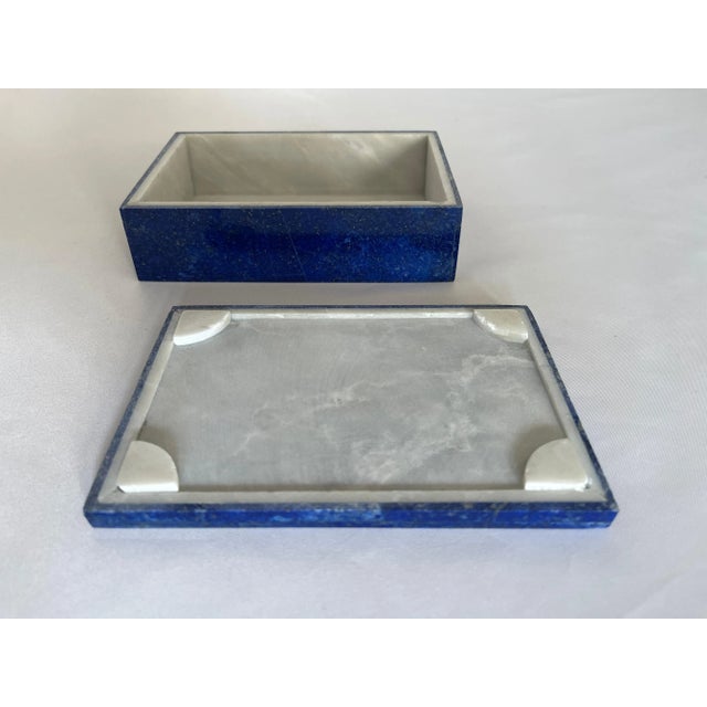 Early 21st Century Hand Carved Lapis Lazuli Mosaic & Marble Interior Jewelry Box For Sale - Image 11 of 12