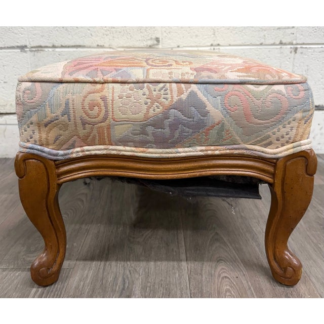 French Country Vintage French Louis XV French Country Carved Upholstered Ottoman For Sale - Image 3 of 11