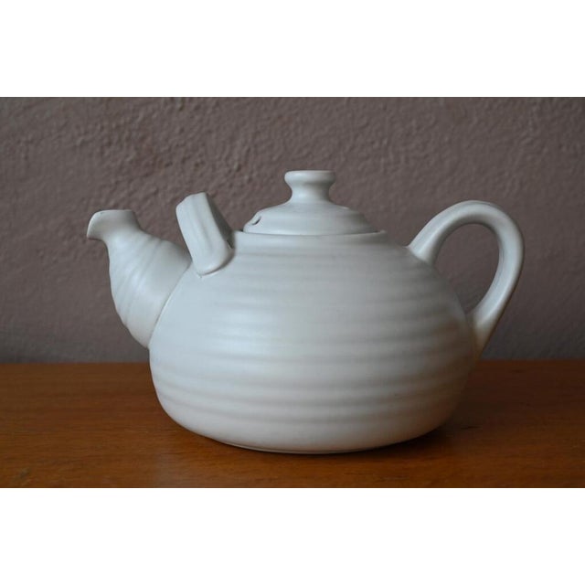 Ceramic Large Danish White Ceramic Teapot in Scandinavian Bohemian Style For Sale - Image 7 of 11