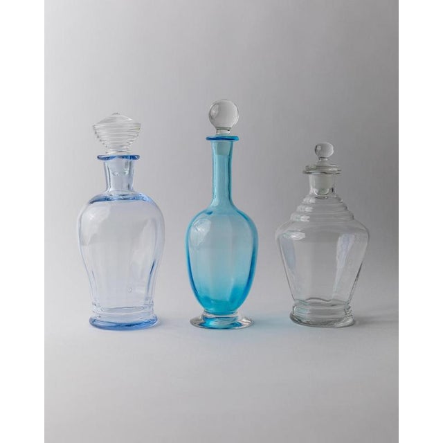 Vintage Blue and Clear Murano Glass Decanters with Stoppers, 1950s, Set of 3 For Sale - Image 6 of 11