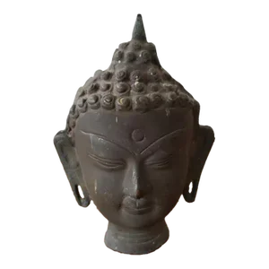 Vintage Small Bronze Buddha Head Bust, Made in India