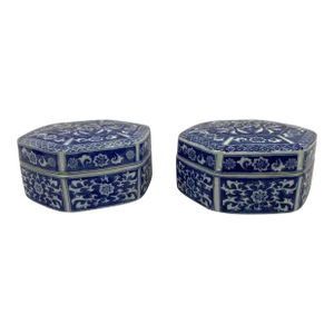 Vintage Blue and White Chinese Porcelain Boxes- a Pair
