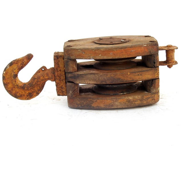 1980s 1980s Wooden Pulley, Double Rope Nautical Pulley For Sale - Image 5 of 7