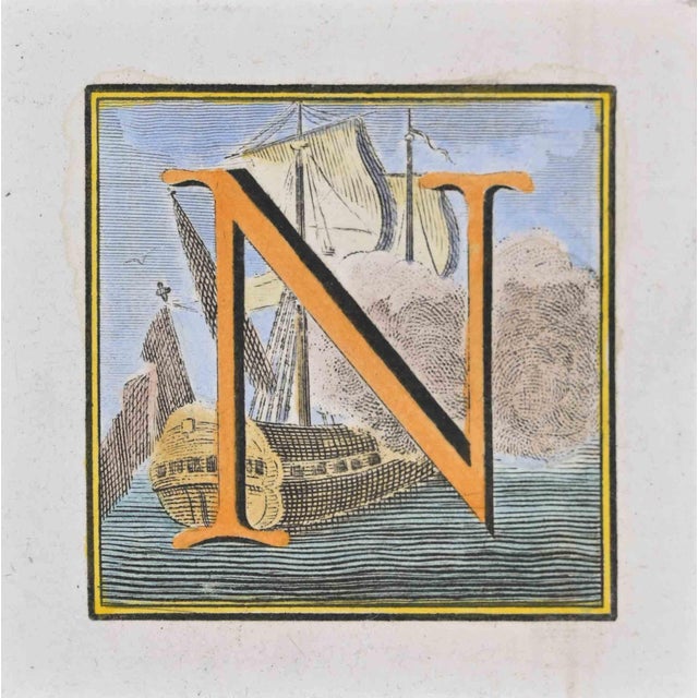 Luigi Vanvitelli, Letter N, Etching, 18th Century For Sale