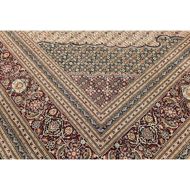 1900 - 1909 Antique Oversized Persian Tabriz Mahi Rug, Hand-Knotted Wool & Silk, Herati Geometric Pattern, Navy & Burgundy, 12x15 For Sale - Image 5 of 18